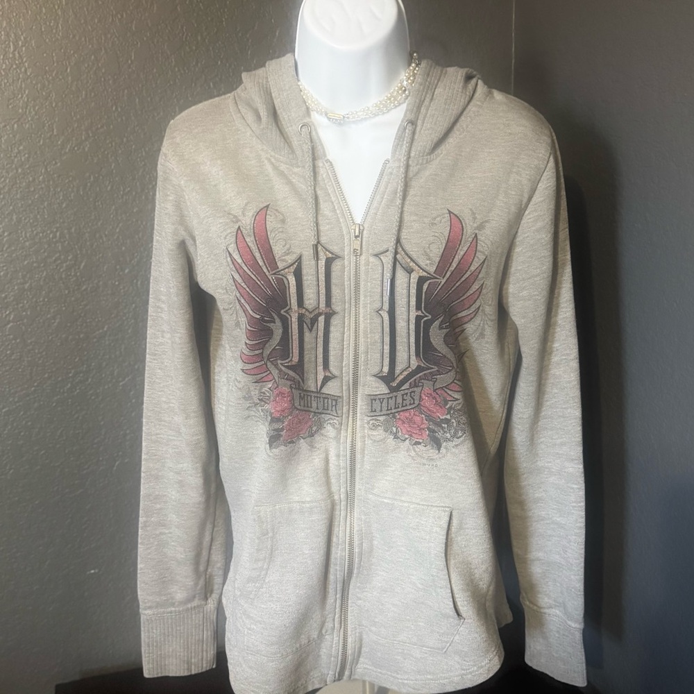 Harley-Davidson Gray Zip-Up Sweater with Graphic